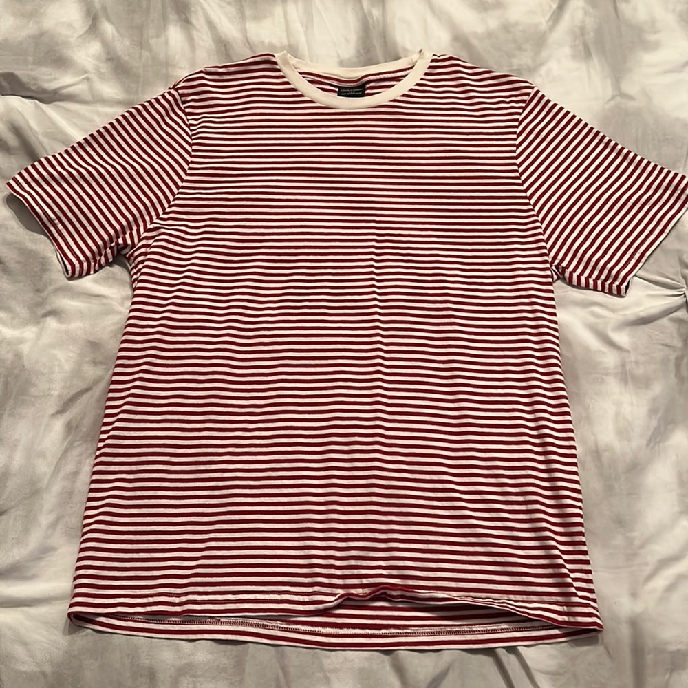 Men’s Red and White Striped Tee